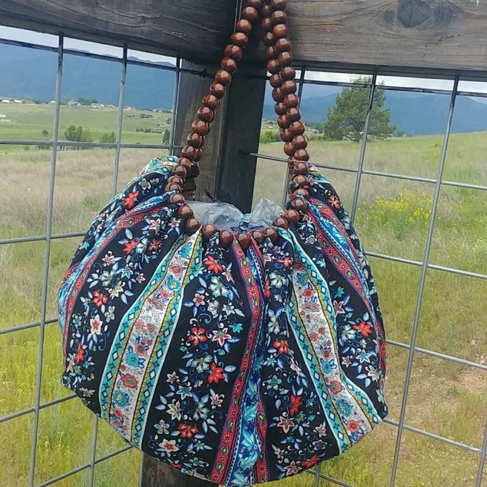 Wooden bead handle hobo bag